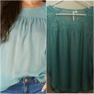 LAUREN CONRAD GREEN GOLD THREAD TOP SZ S